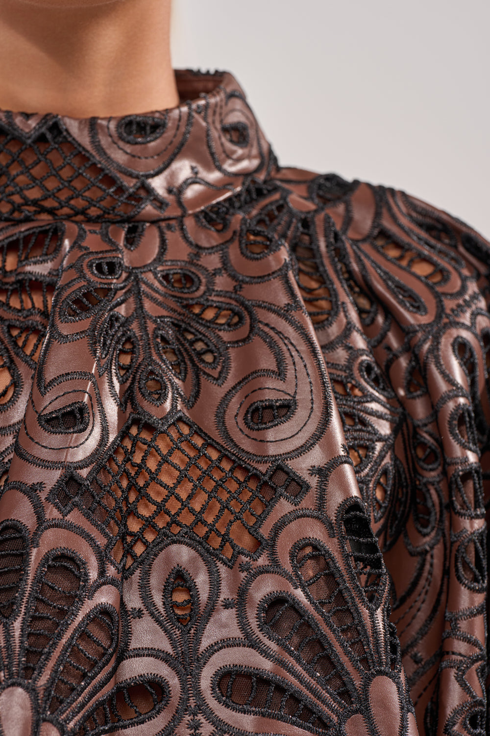 LENA LACE AND PU BLOUSE