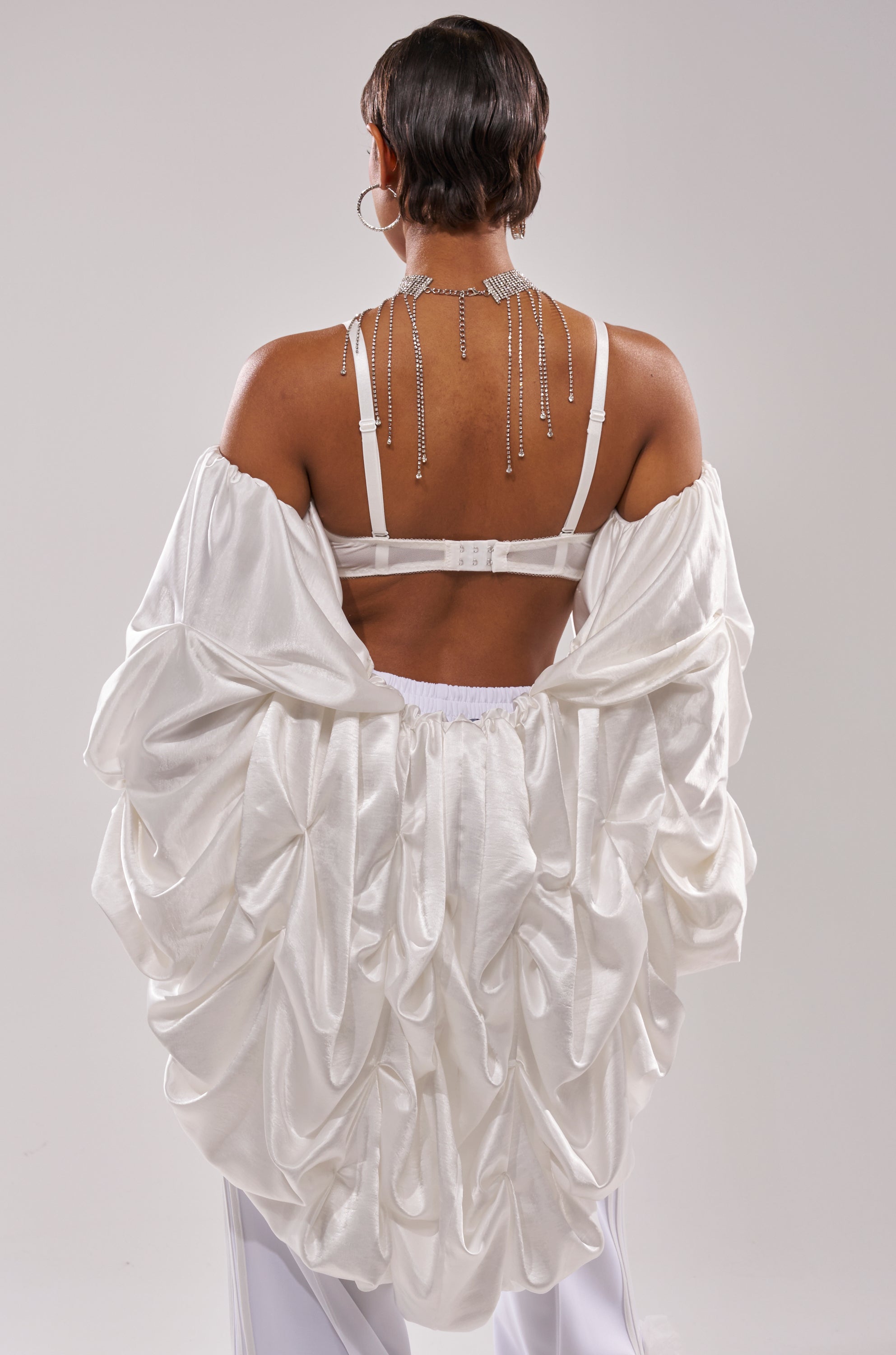MORE THAN ENOUGH SATIN SHRUG IN WHITE