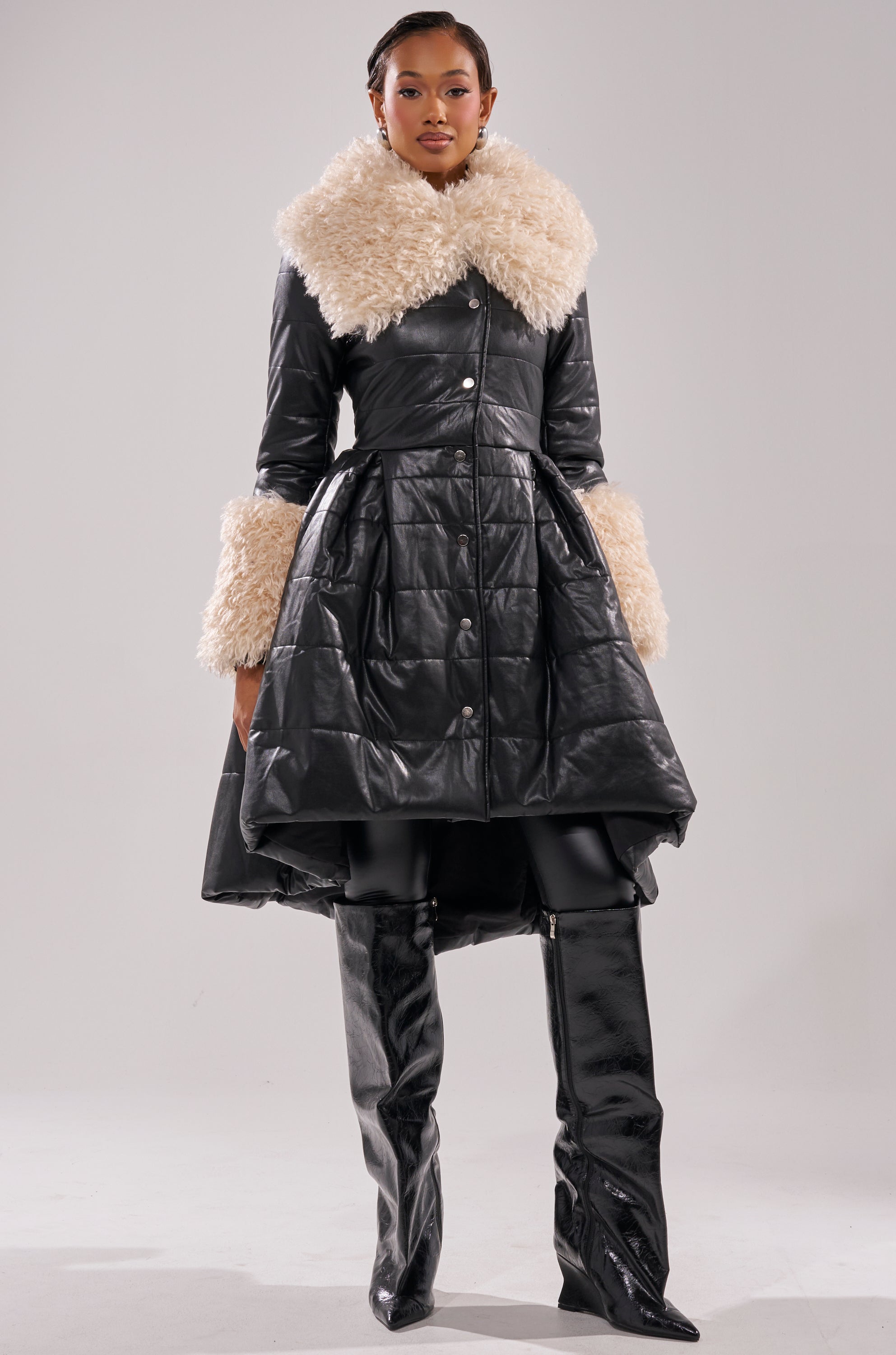 MIDTOWN PEPLUM PUFFER IN FAUX LEATHER