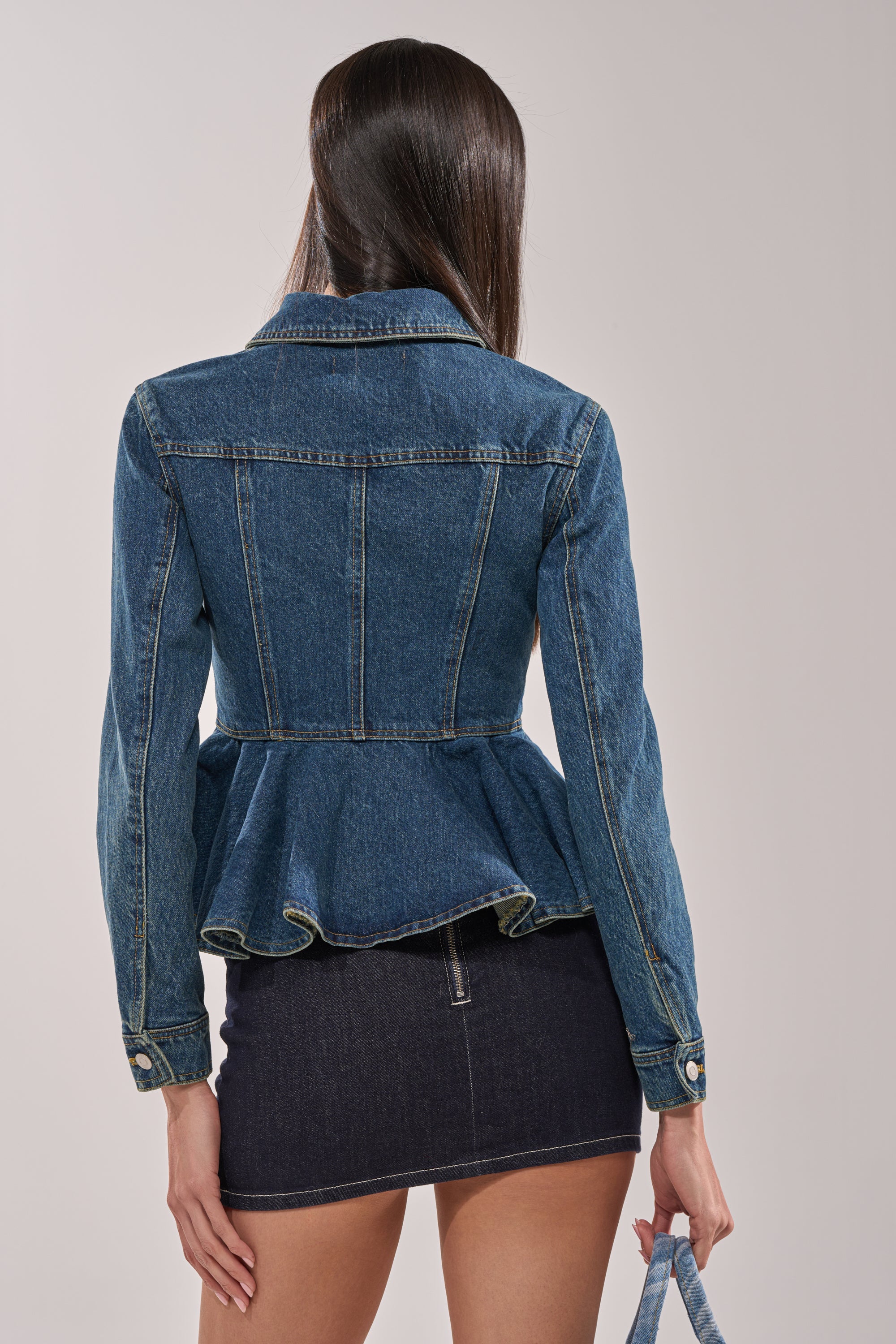 POP OUT PEPLUM DENIM JACKET