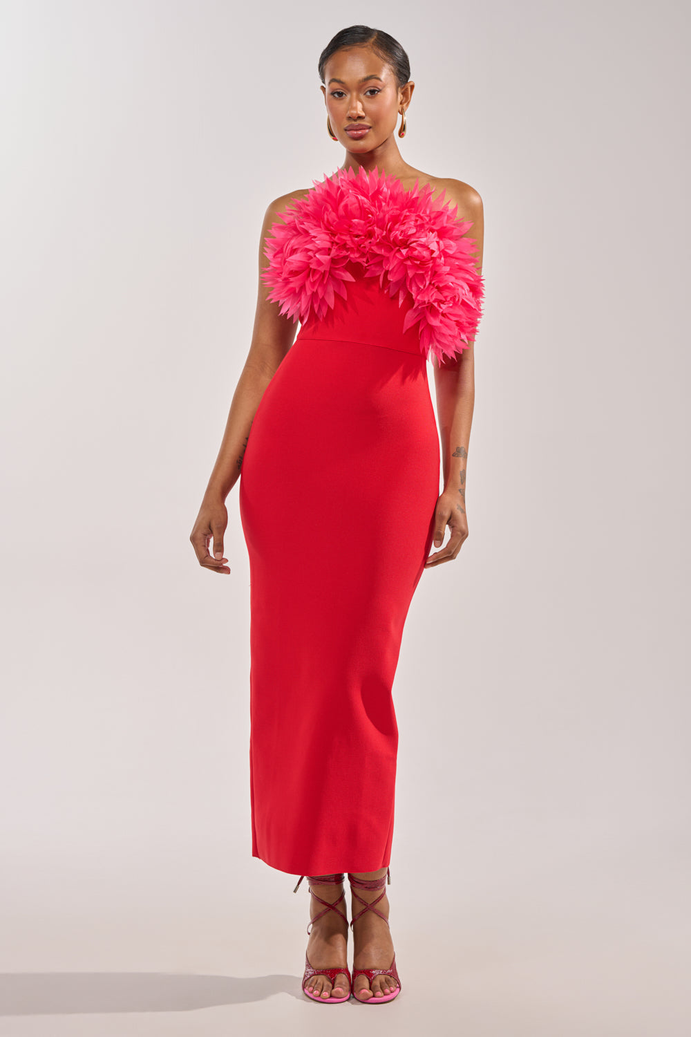 HEART ON MY SLEEVE BANDAGE MIDI DRESS