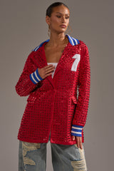FIRST ROUND DRAFT PICK STUDDED BLAZER IN RED