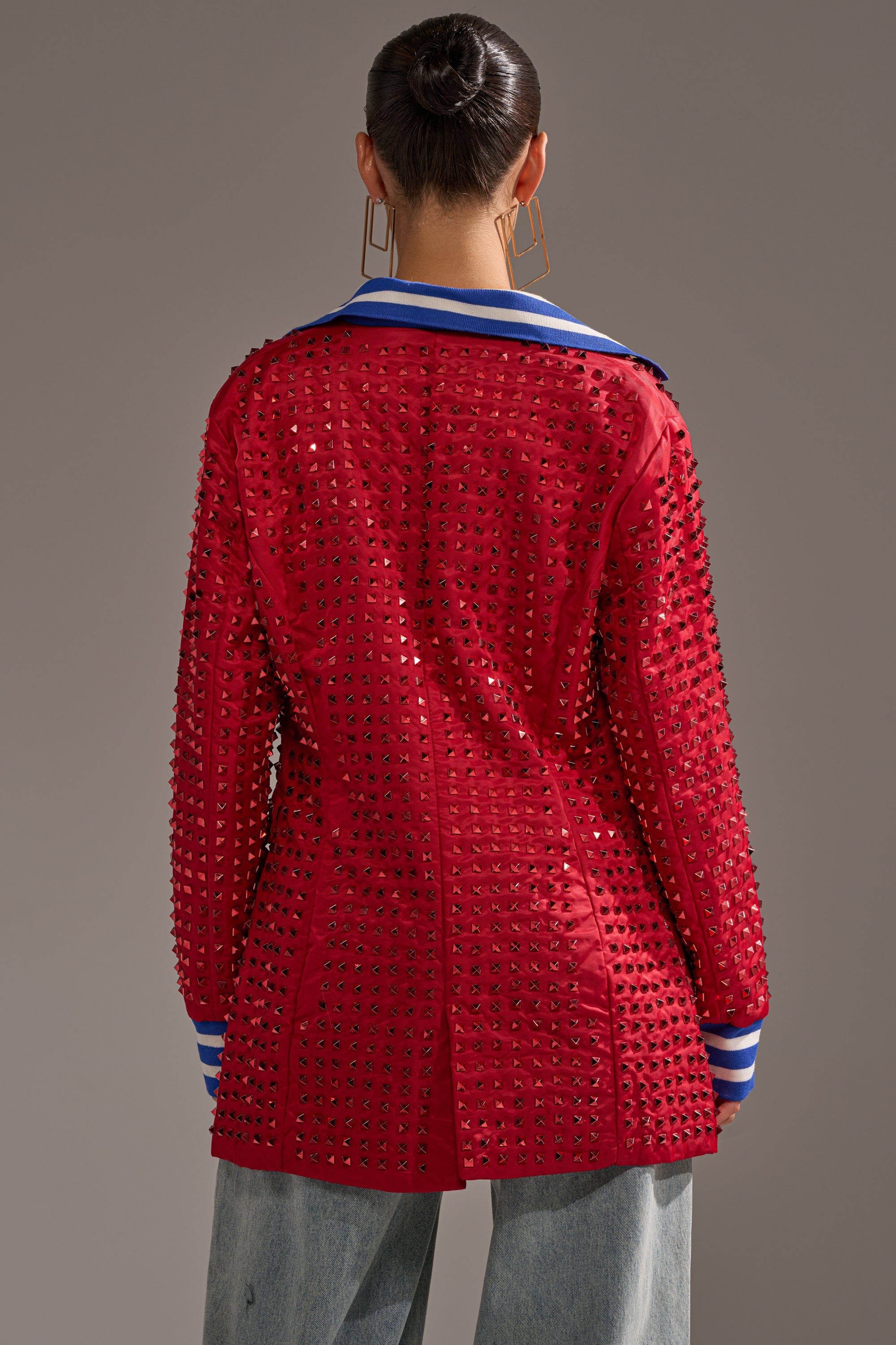 FIRST ROUND DRAFT PICK STUDDED BLAZER IN RED