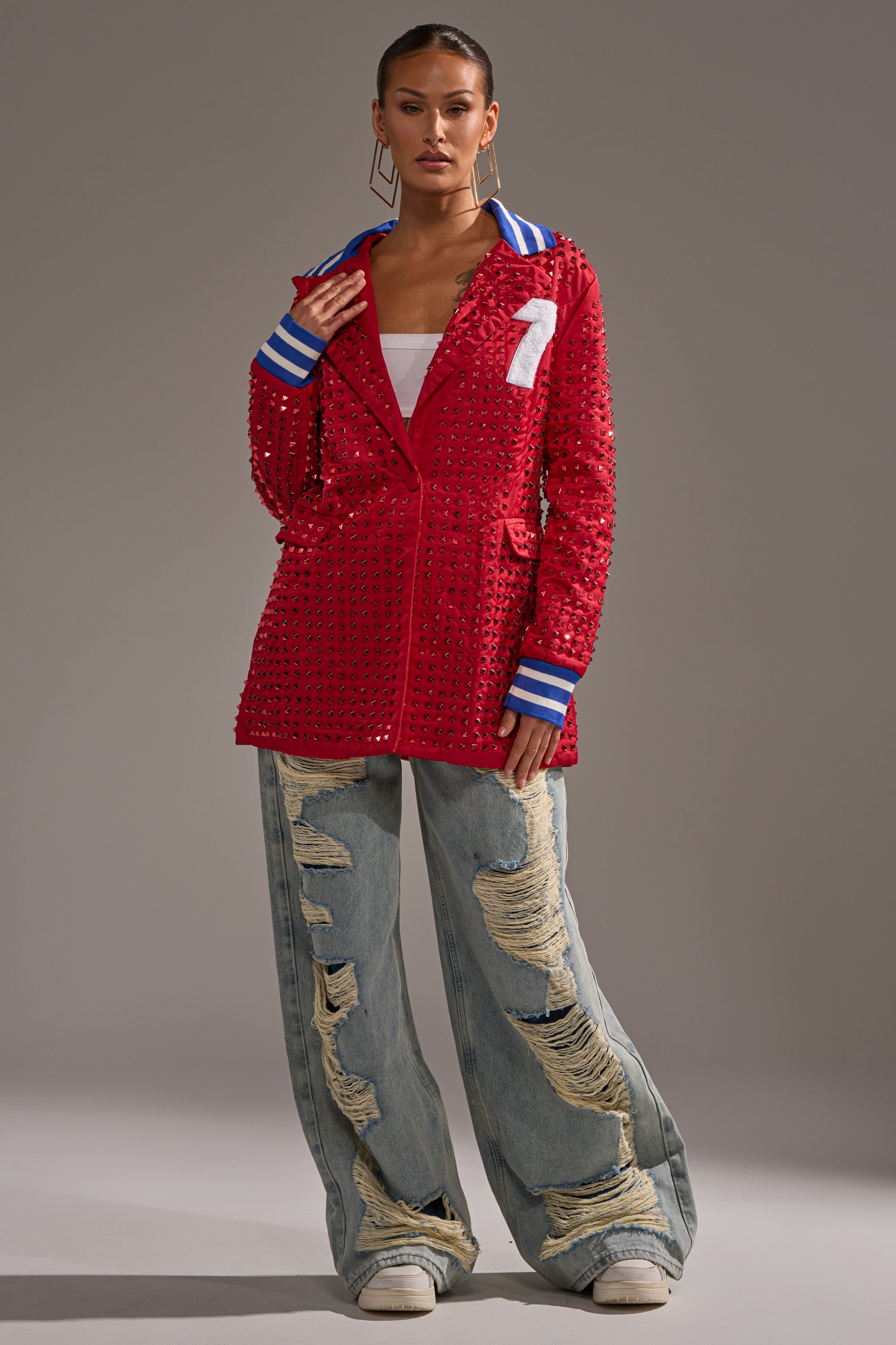FIRST ROUND DRAFT PICK STUDDED BLAZER IN RED