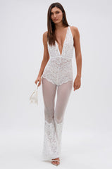 KEEP ON WALKIN MESH JUMPSUIT IN WHITE