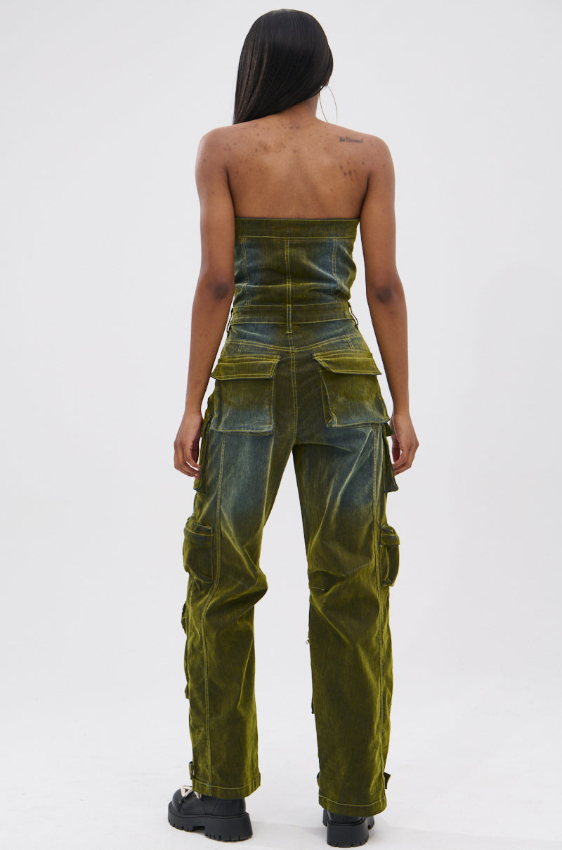 MIRA DISTRESSED VELVET DENIM JUMPSUIT