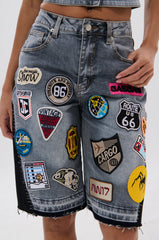 VINTAGE DENIM BERMUDA SHORT WITH PATCHES