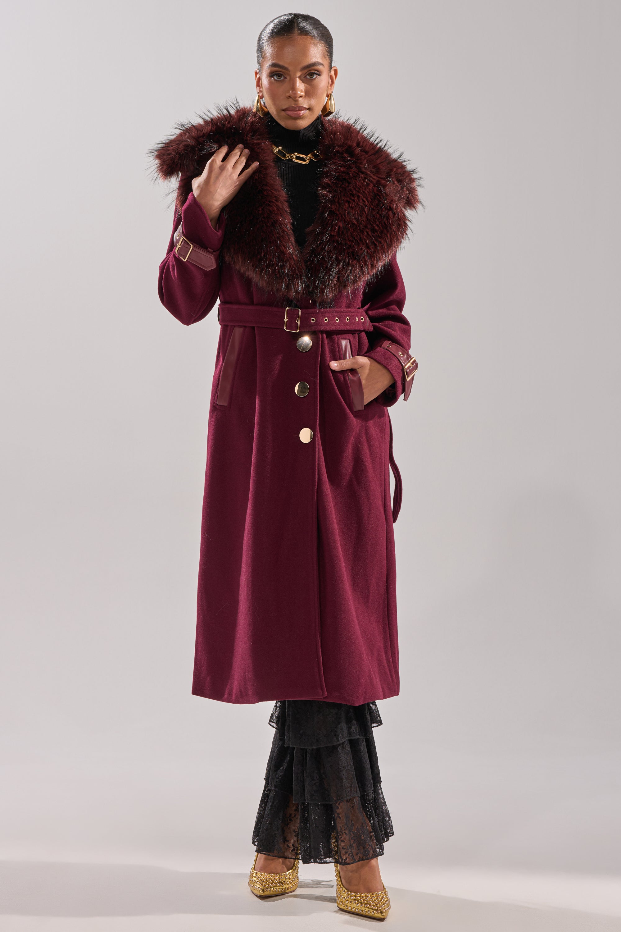 CATALINA FUR COLLAR TRENCH