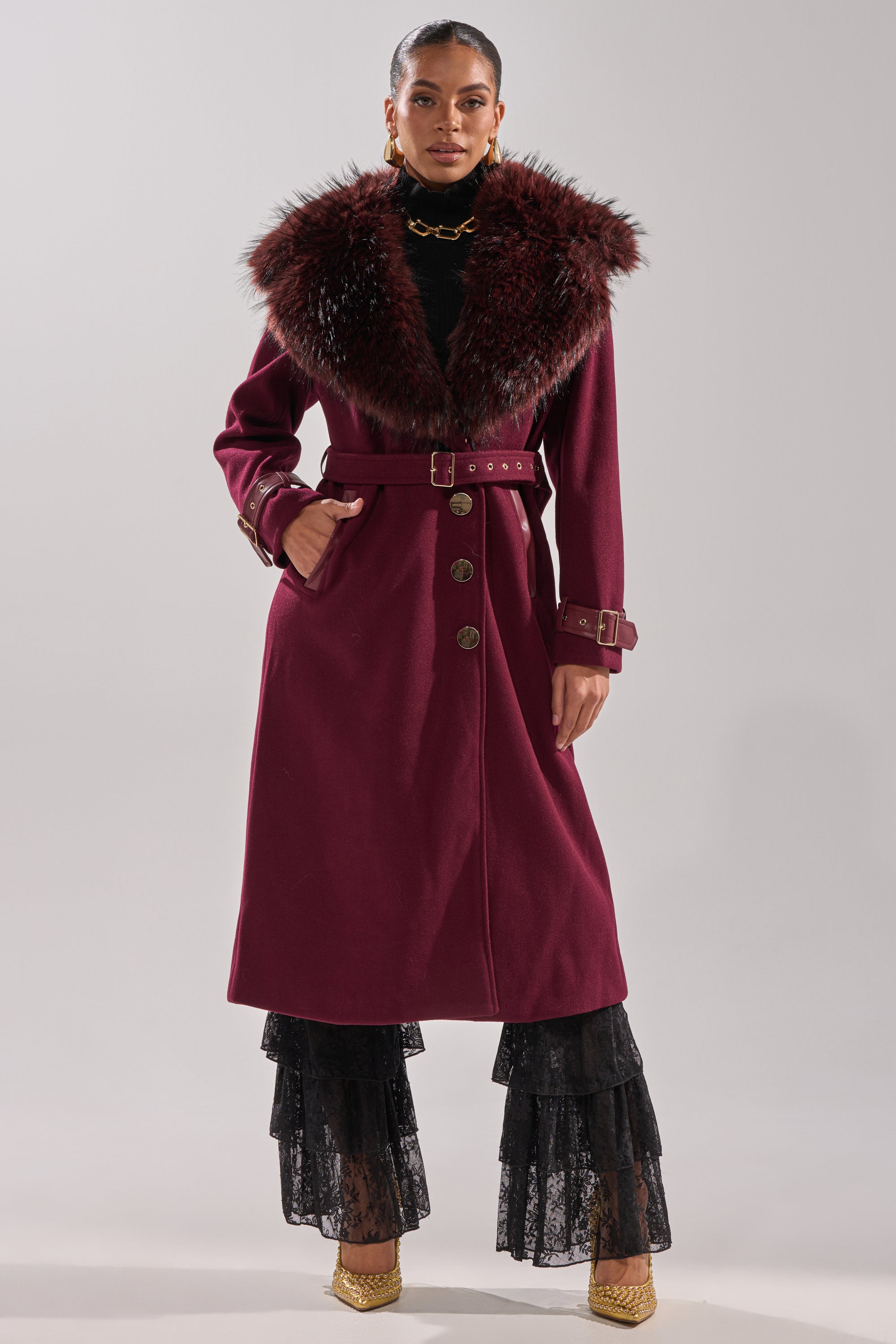 CATALINA FUR COLLAR TRENCH