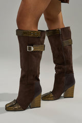 AZALEA WANG ALLONAS BROWN KNEE HIGH CHUNKY BOOT