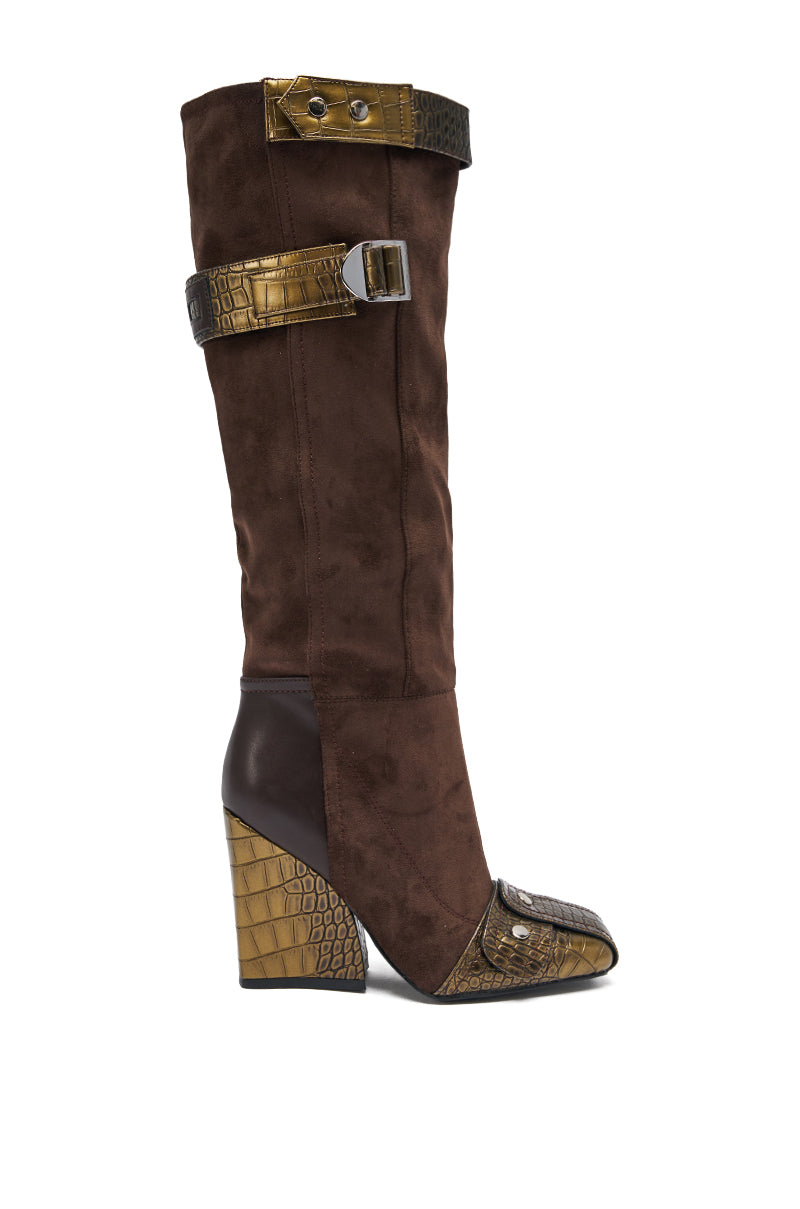 AZALEA WANG ALLONAS BROWN KNEE HIGH CHUNKY BOOT