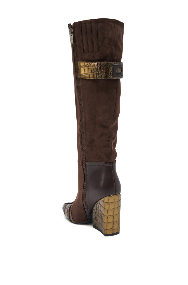 AZALEA WANG ALLONAS BROWN KNEE HIGH CHUNKY BOOT