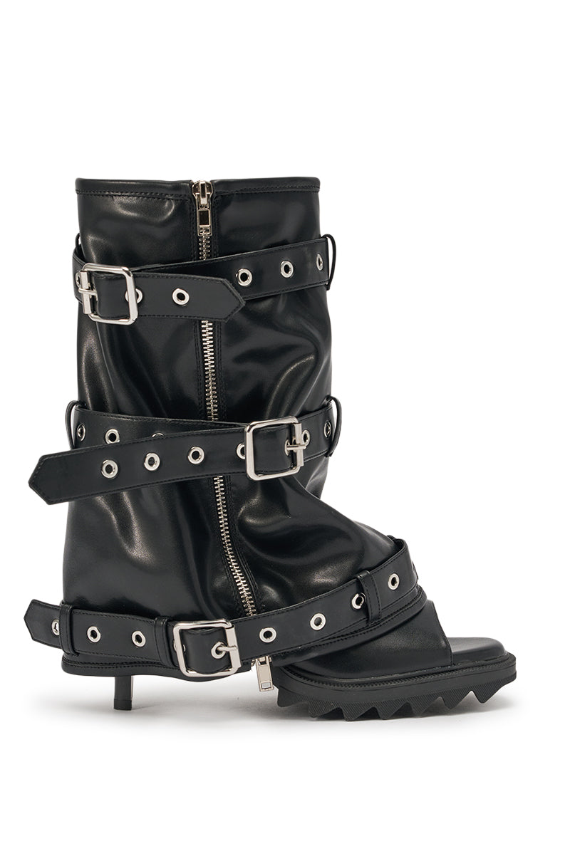 AZALEA WANG AMES BLACK PU HARDWARE EMBELLISHED STILETTO BOOTIE