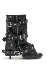 AZALEA WANG AMES BLACK PU HARDWARE EMBELLISHED STILETTO BOOTIE
