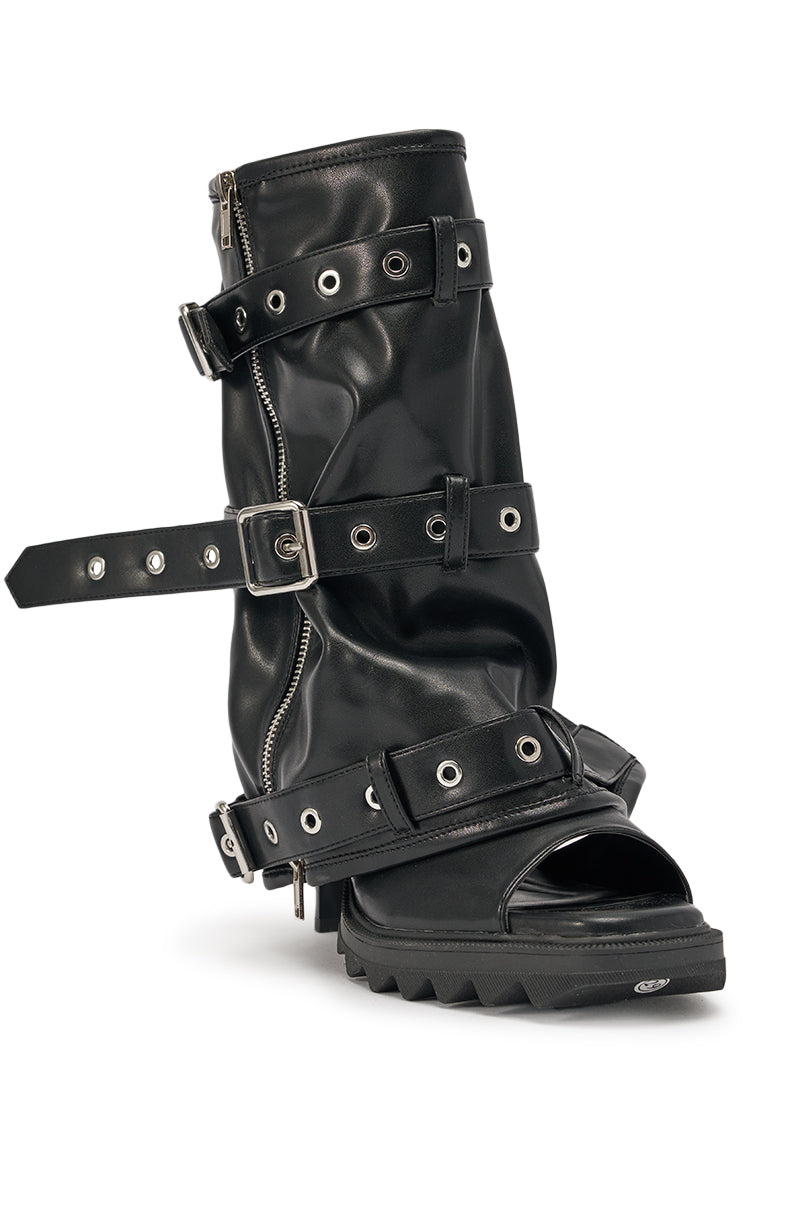 AZALEA WANG AMES BLACK PU HARDWARE EMBELLISHED STILETTO BOOTIE