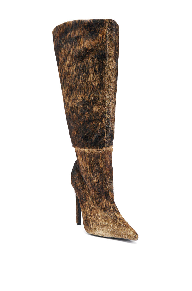 AZALEA WANG ANSEL BROWN COW HAIR STILETTO BOOT