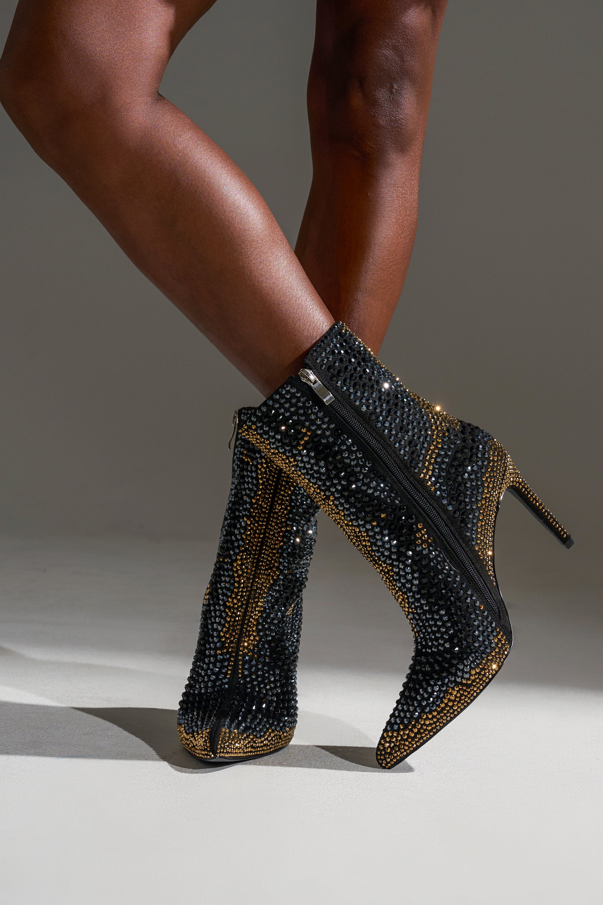 AZALEA WANG ANSLEY BLACK MULTI RHINESTONE COCKTAIL BOOTIE