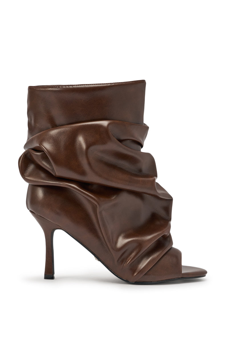 AZALEA WANG APEX BROWN SLOUCHY OPEN TOE BOOTIE