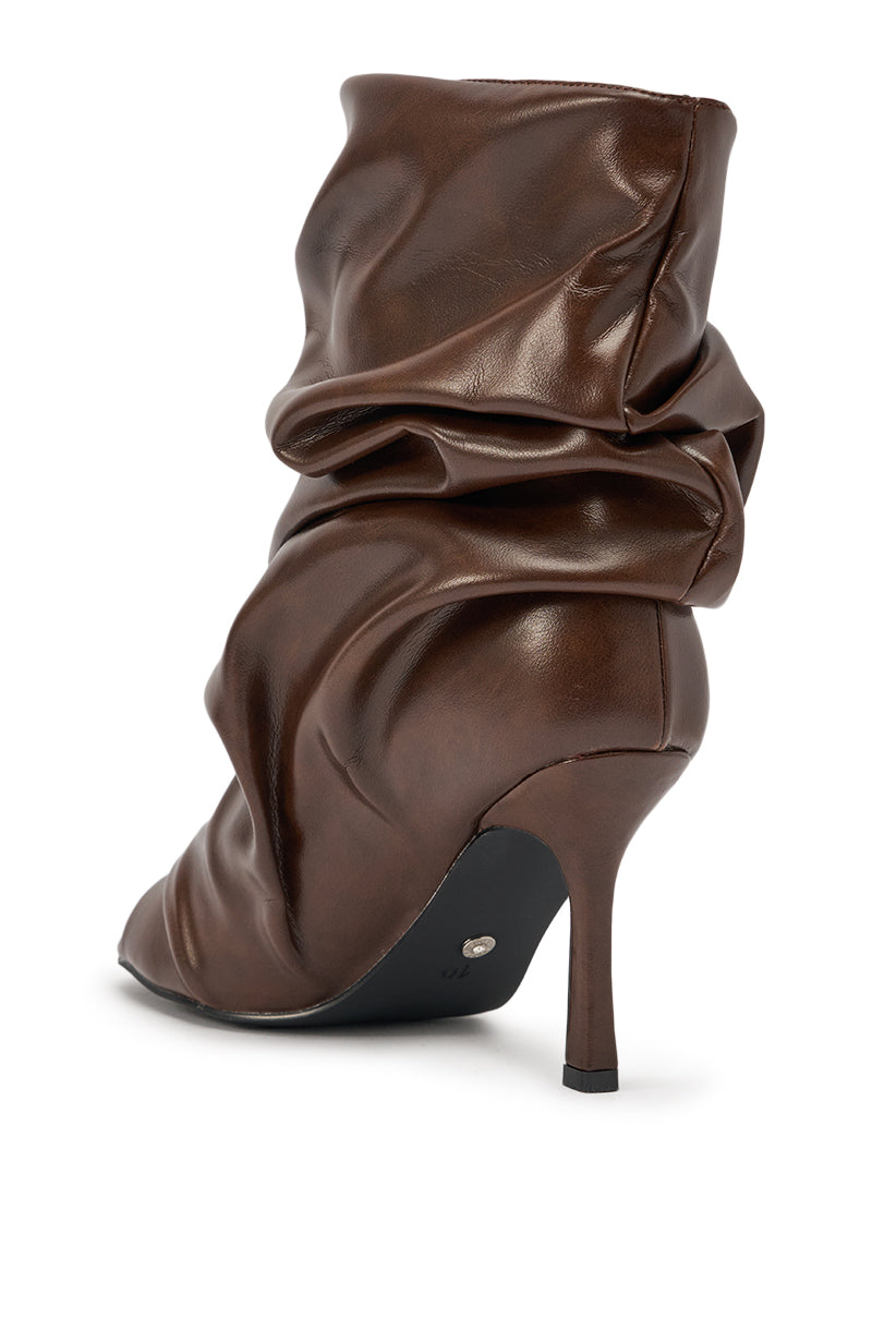 AZALEA WANG APEX BROWN SLOUCHY OPEN TOE BOOTIE