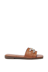 AKIRA  ARCADIANA BROWN EMBELLISHED RHINESTONE SANDAL