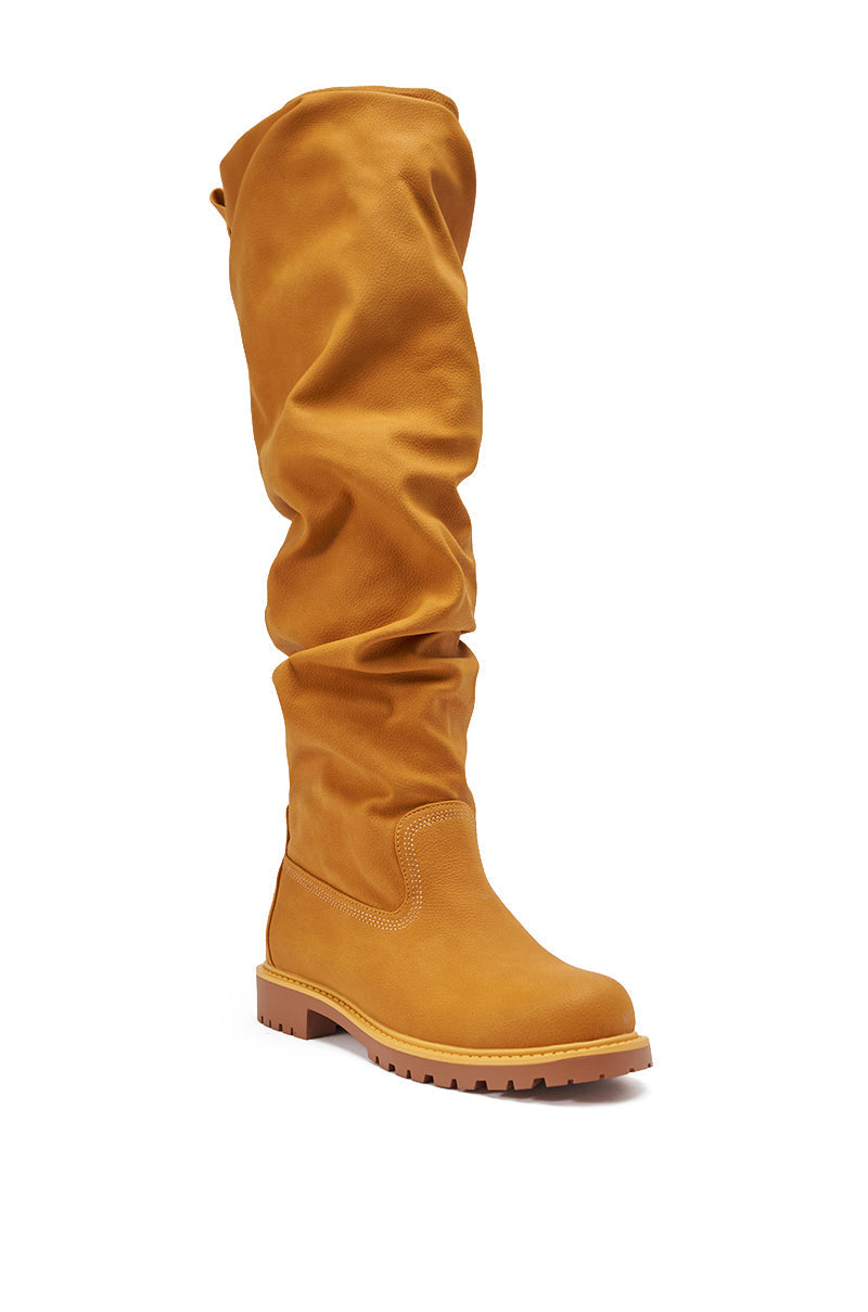 AZALEA WANG ARDIS TAN RUCHED FLAT BOOT