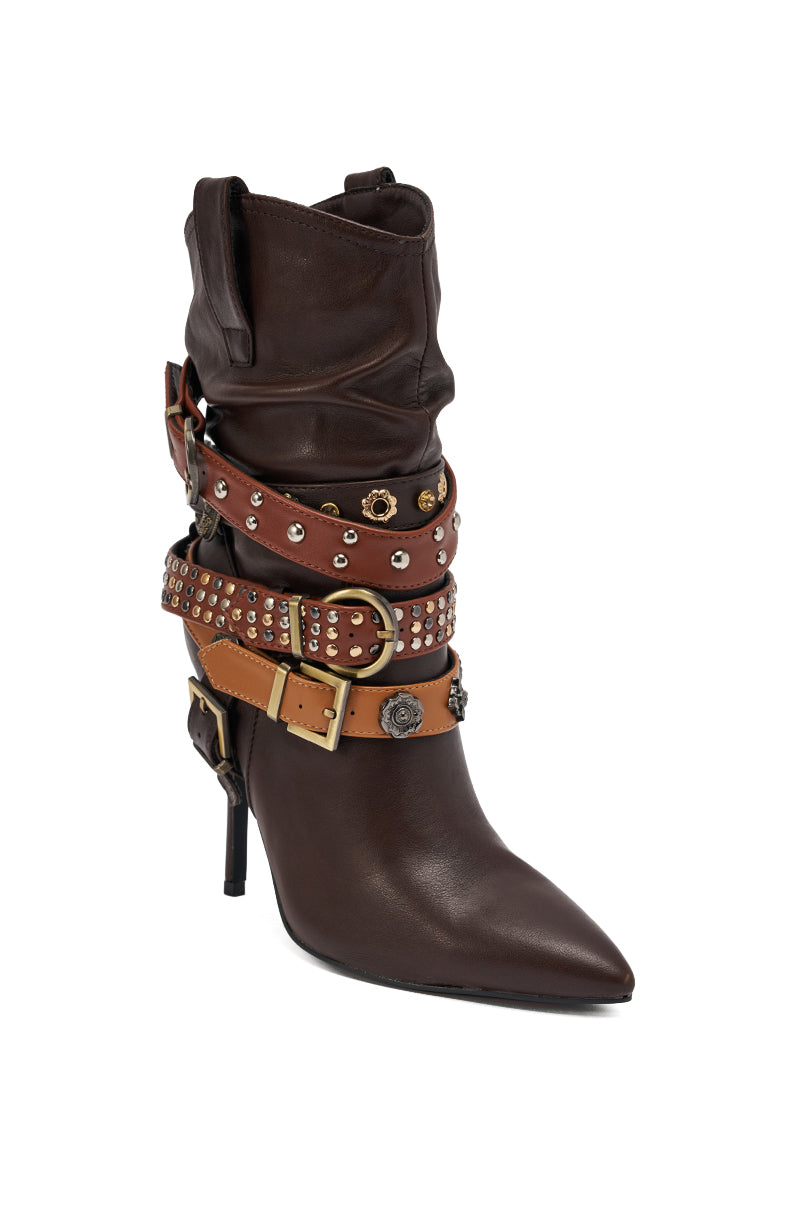 AZALEA WANG BROWN STILETTO BOOTIE