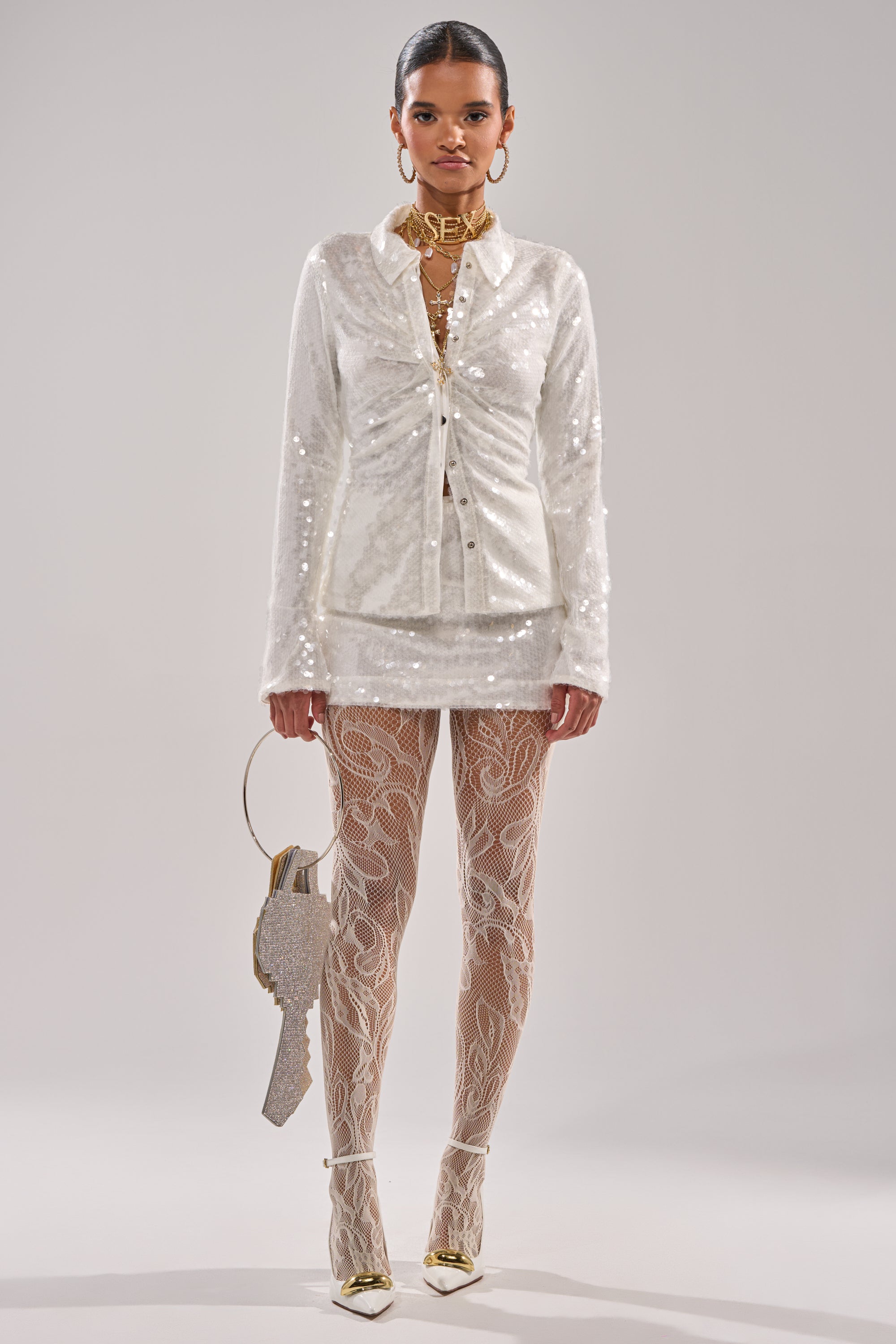 YOU AND ME BABY SEQUIN BUTTON DOWN