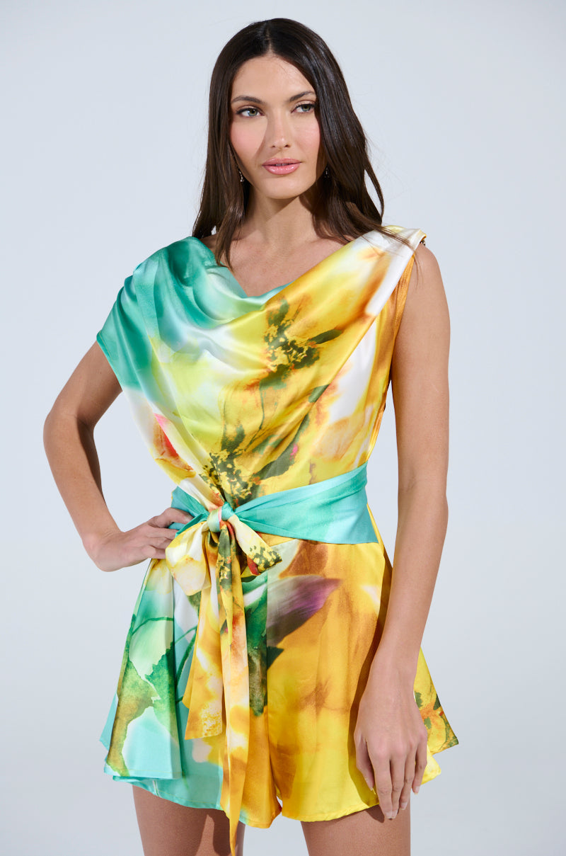 RALEIGH PRINTED SATIN ROMPER
