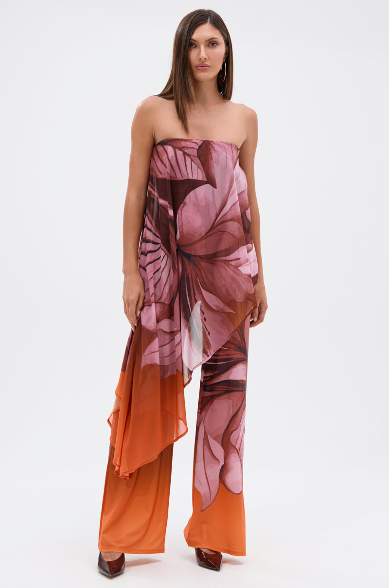 ON A BEACH SOMEWHERE PRINTED JUMPSUIT IN ORANGE