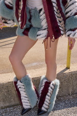 AZALEA WANG BRIASH BLUE MULTI FUR HIDDEN WEDGE BOOTIE