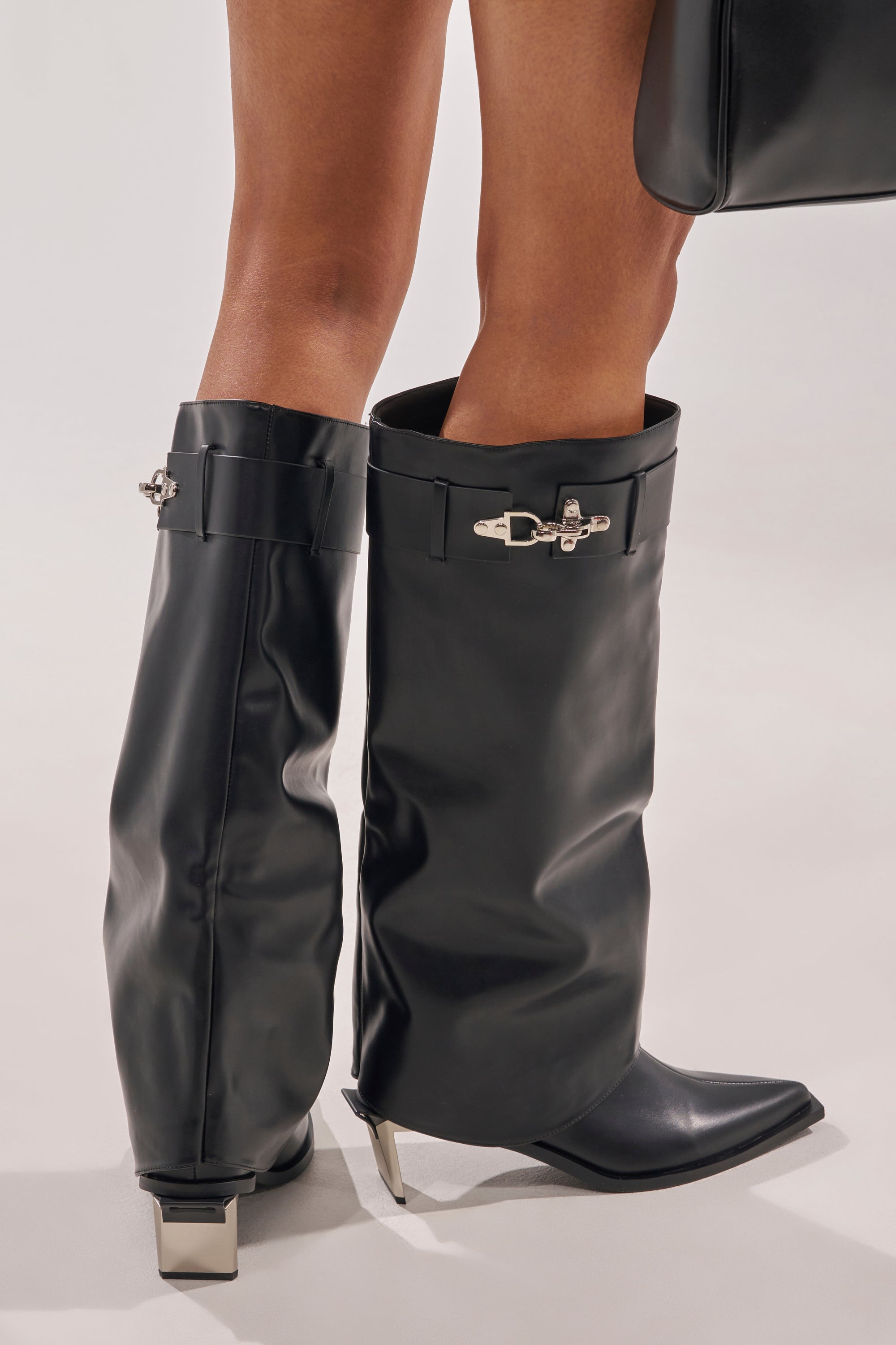 AZALEA WANG CHRONO BLACK METAL HEEL BOOT