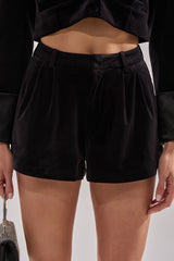 SWEET ON YOU VELVET FLARE SHORTS