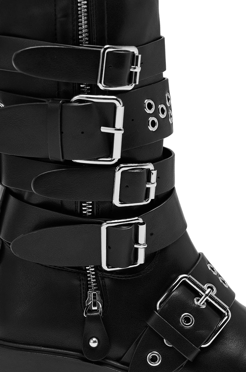 AZALEA WANG CORDOVAN BLACK BELTED BOOT