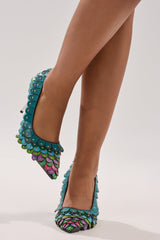 AZALEA WANG CRISTATUS GREEN MULTI COLOR TEXTURED STILETTO PUMP