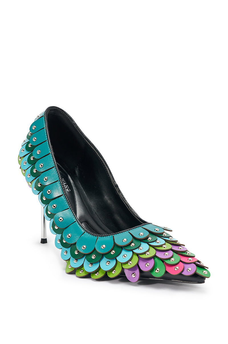 AZALEA WANG CRISTATUS GREEN MULTI COLOR TEXTURED STILETTO PUMP