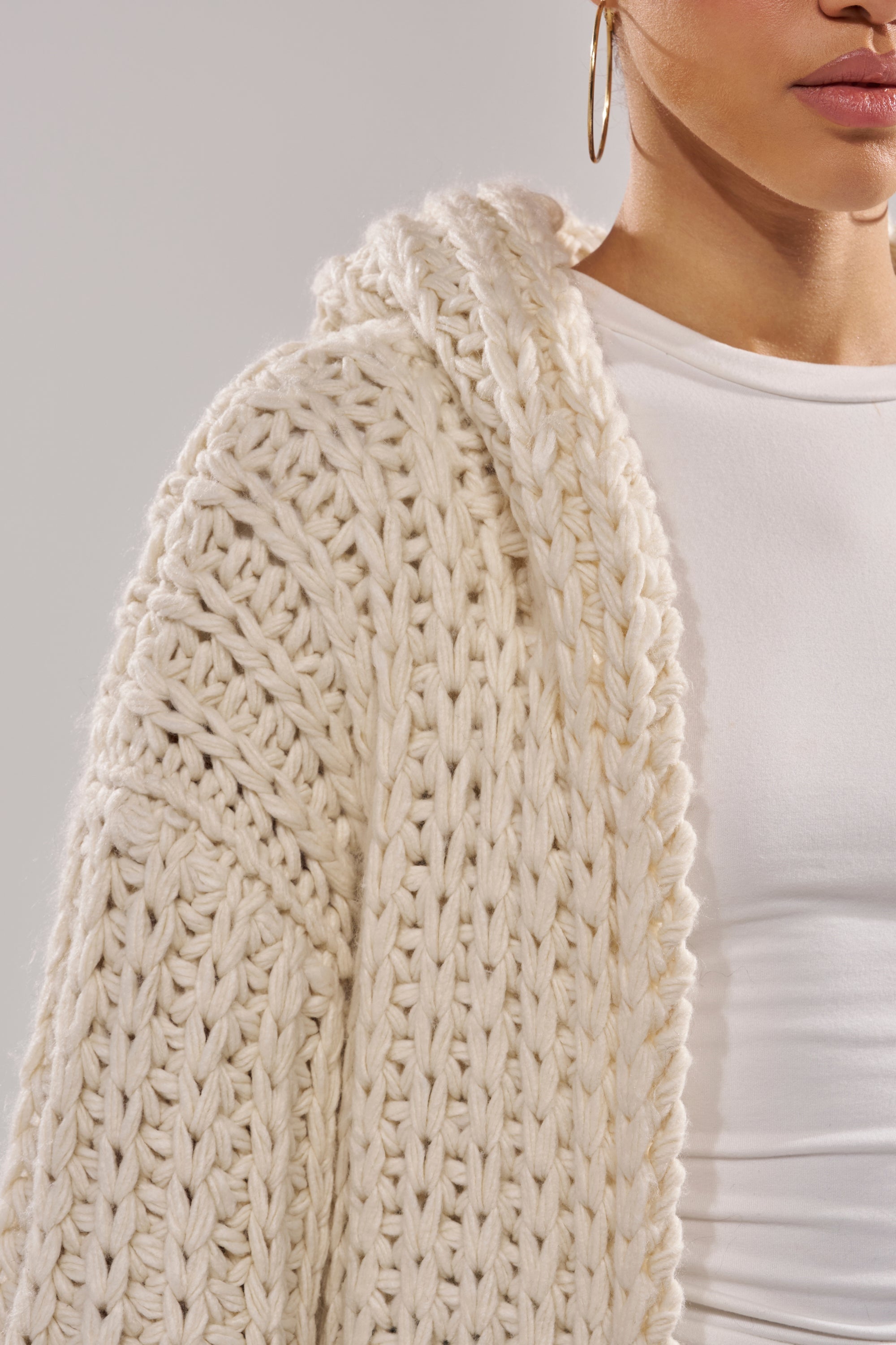 COZY CROCHET LONG HOODED CARDIGAN