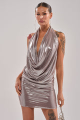 PEEKABOO CLUB MINI DRESS IN SILVER