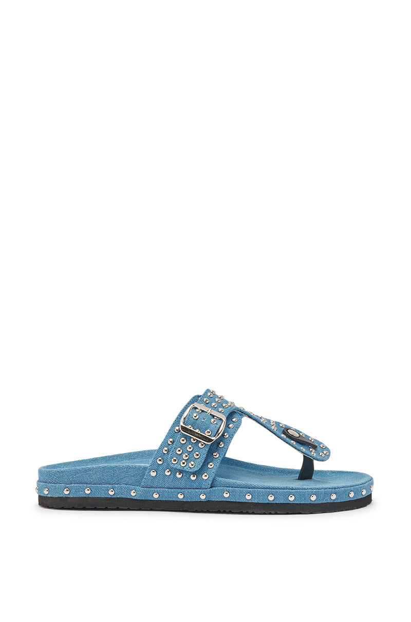 AZALEA WANG DAISY CHAIN DENIM STUDDED FLAT SANDAL