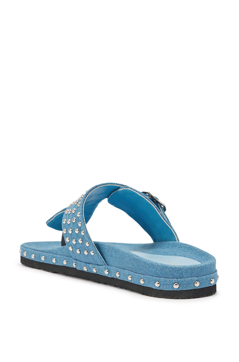 AZALEA WANG DAISY CHAIN DENIM STUDDED FLAT SANDAL