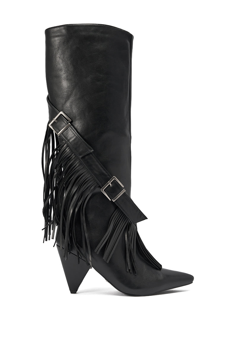 AZALEA WANG DARELLE BLACK FRINGE BOOT