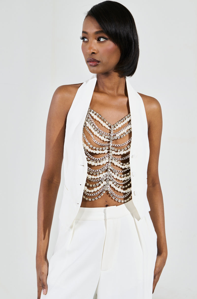 EVA PEARL AND RHINESTONE BODY CHAIN