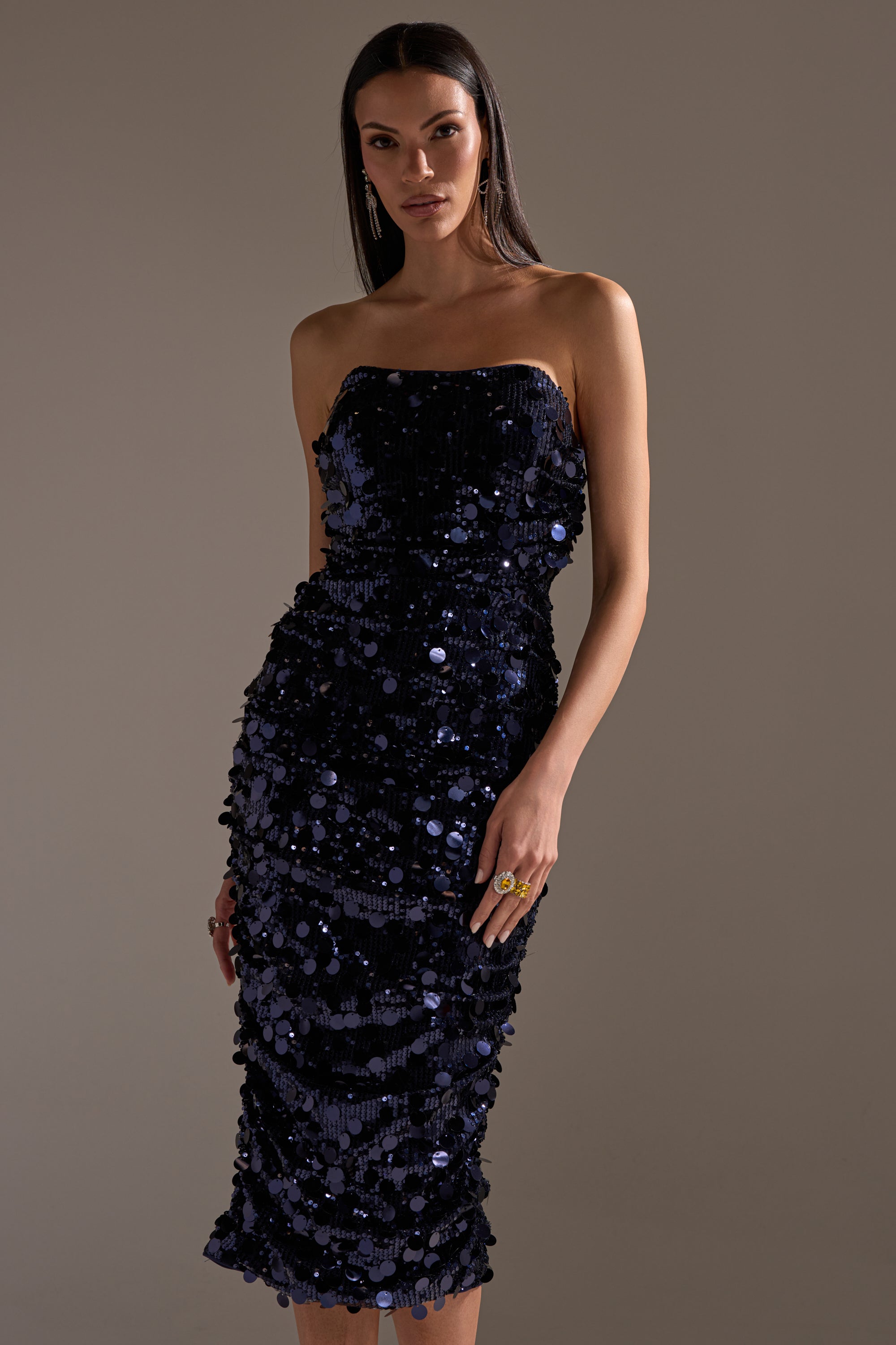 WHO'S THAT GIRL SEQUIN MIDI DRESS