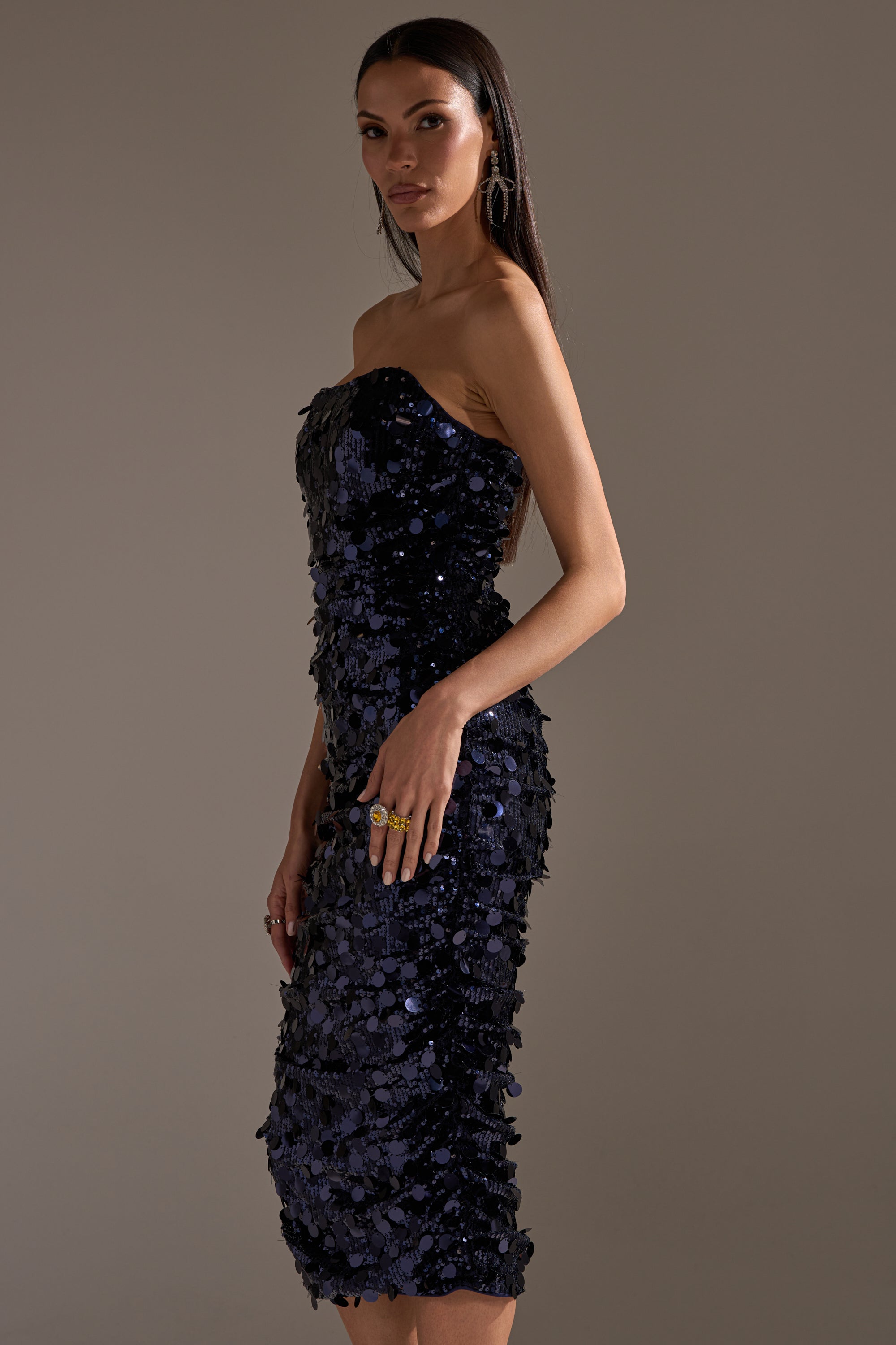 WHO'S THAT GIRL SEQUIN MIDI DRESS