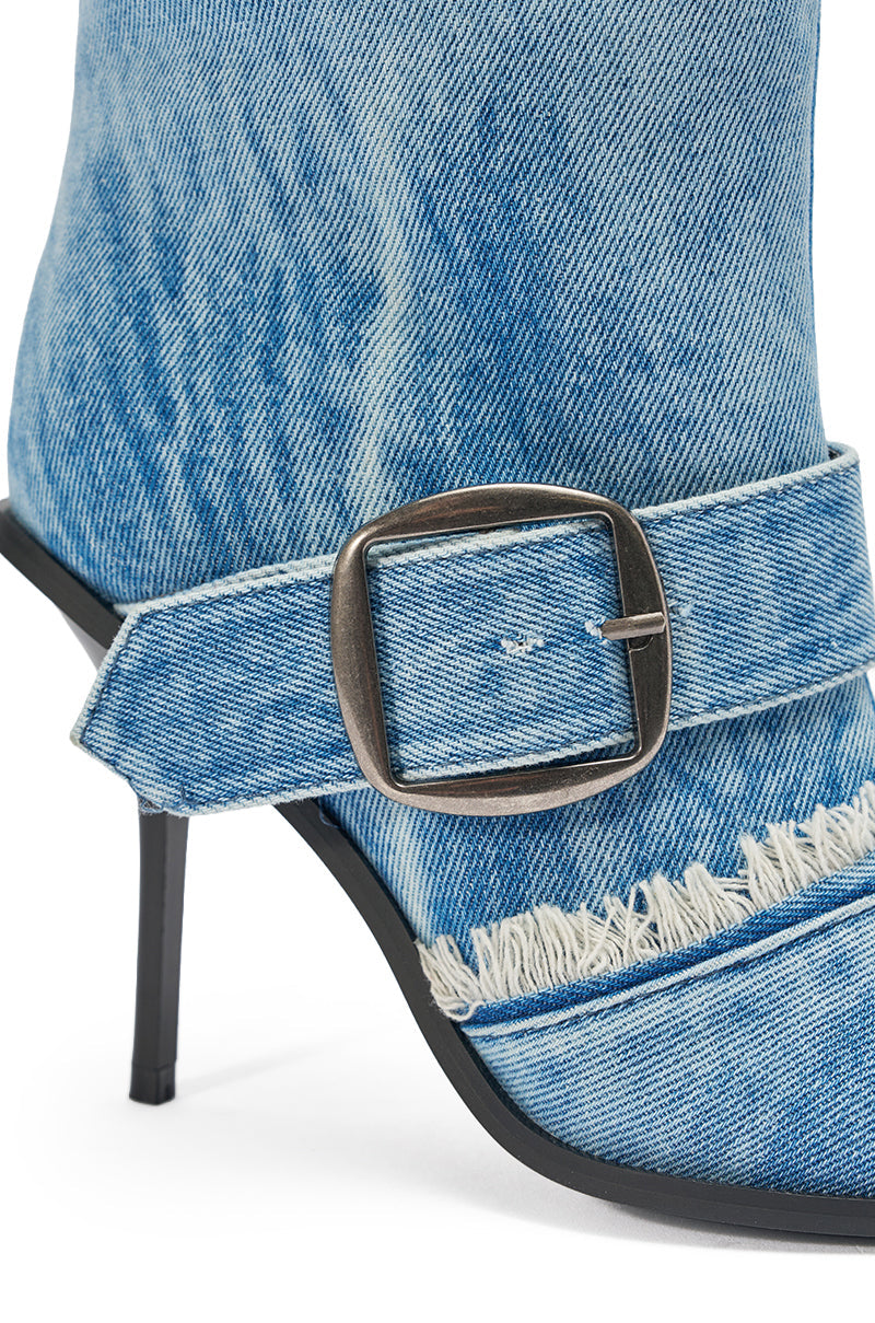 AKIRA GOLD DURANGO DENIM STILETTO PANT LOOK BOOT