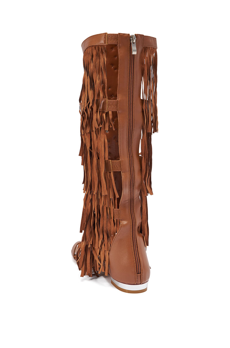AZALEA WANG DUSTINE BROWN GLADIATOR EMBELLISHED SANDAL