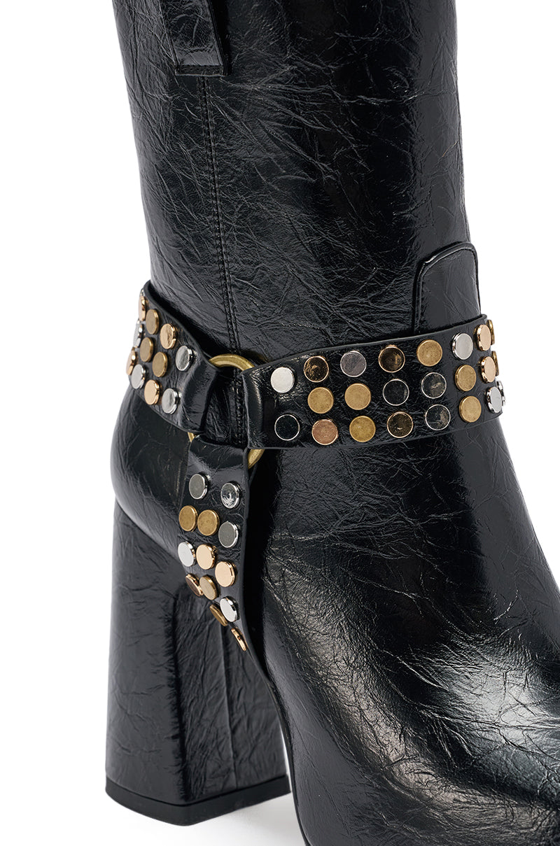 AZALEA WANG MID CALF PU LEATHER CHUNKY BOOTIE