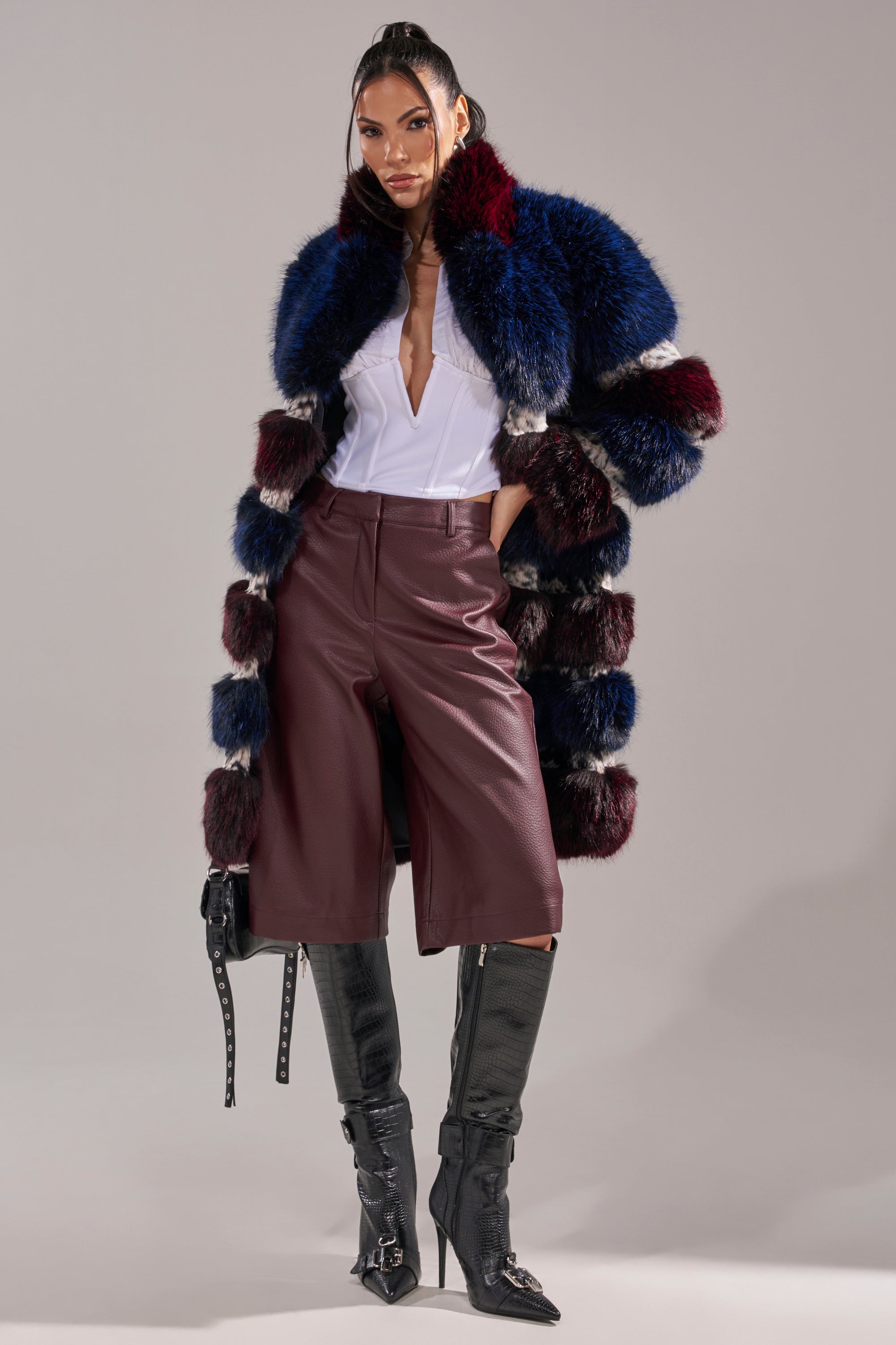 EGO PANELED FAUX FUR COAT