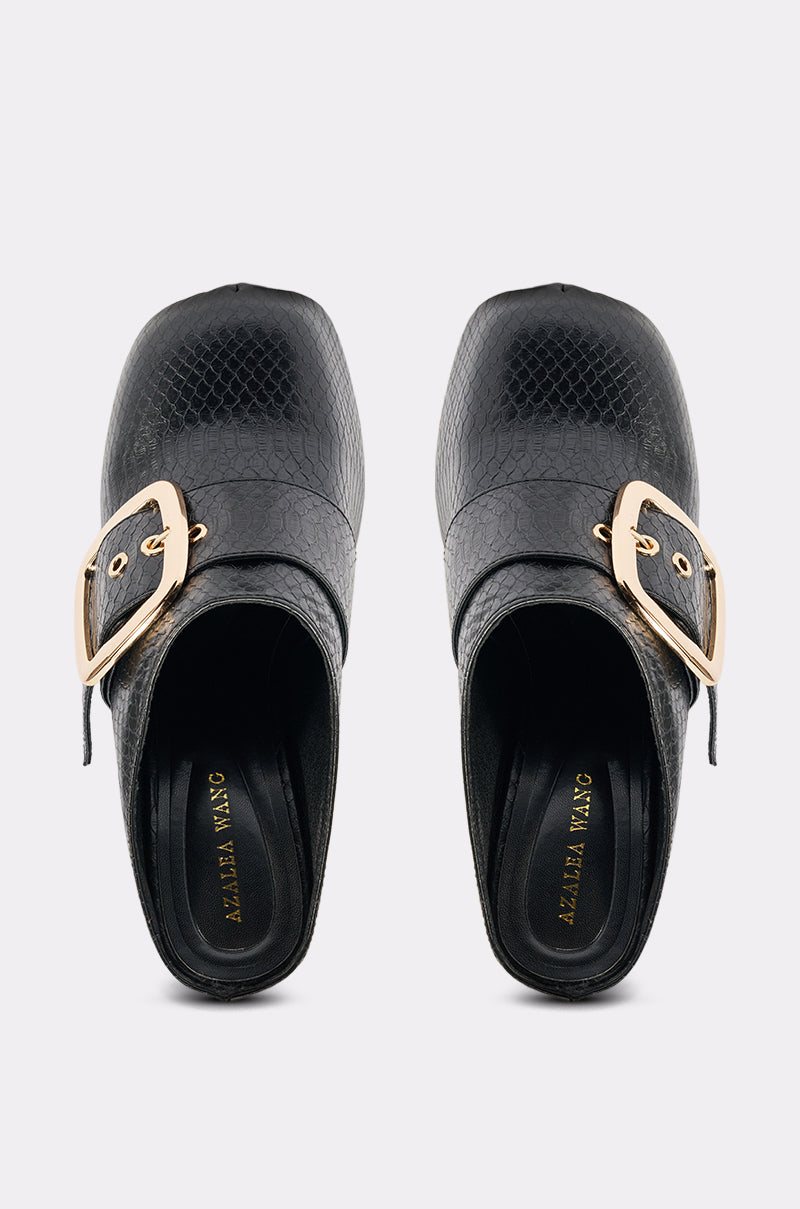 AZALEA WANG ELYSIA BLACK PU ROUND TOE MULE