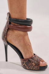 AZALEA WANG EREMIEL BLACK MIXED MATERIAL STIELTTO SANDAL