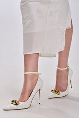 AZALEA WANG ESMARIA WHITE METAL EMEBELLISHED PUMP